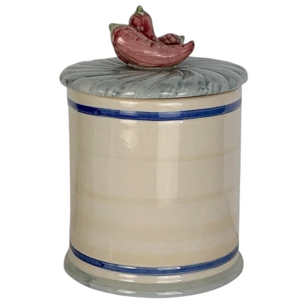 Vintage Pepper Canister Farmhouse Stoneware with Lid Multicolor 4 Cup 7 1/2” H